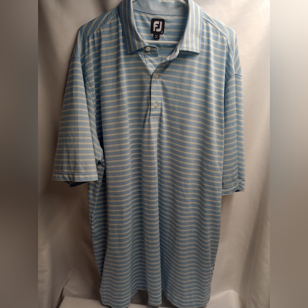 Footjoy FJ Shirt Men XXL‎ Blue White Golf Polo Short Sleeve Performance